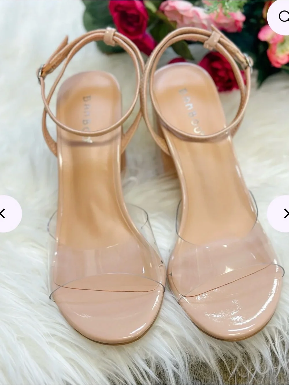 NWOT - BAMBOO Blush Clear Strap Block Heel Sandals